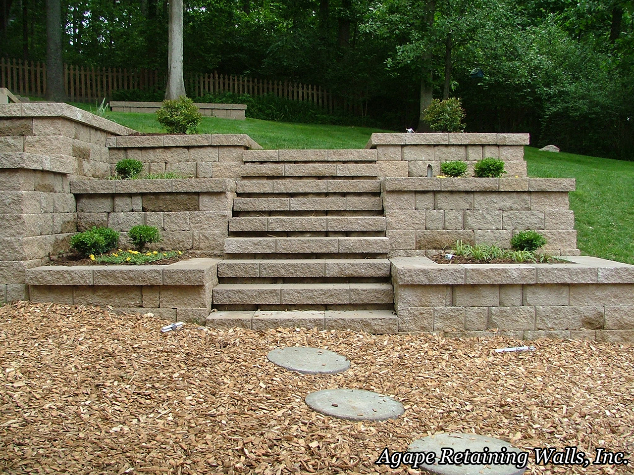 Retaining Wall Designs many times the topography dictates our hardscape design this set of retaining wall terraces with steps We Were Recommended To This Homeowner By A Customer We Were Working For At The Time And After These Homeowners Saw All Our Retaining Wall And Paver Pictures Retaining Wall Designs retaining wall designed with water and fire features We Were Recommended To This Homeowner By A Customer We Were Working For At The Time And After These Homeowners Saw All Our Retaining Wall And Paver Pictures